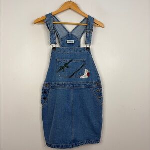 Vintage Overall Dress Womens Small Medium Blue Jean Denim Cute 90s Teddy Bear